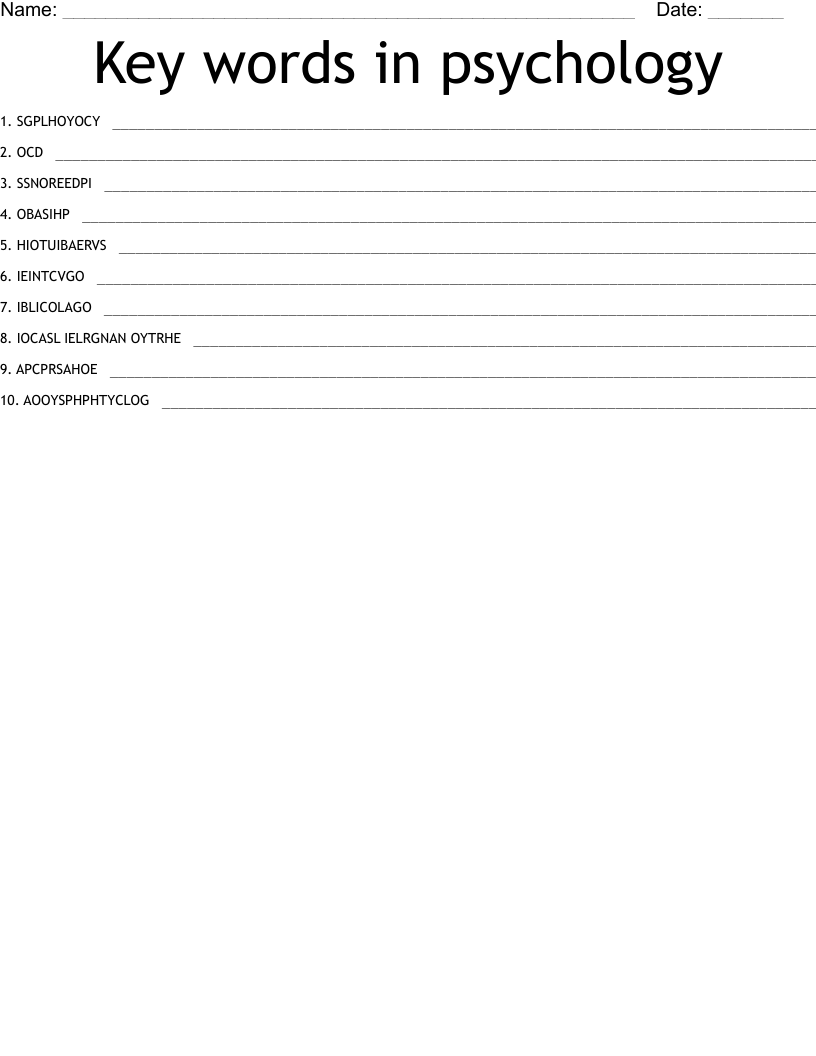 Key words in psychology Word Scramble