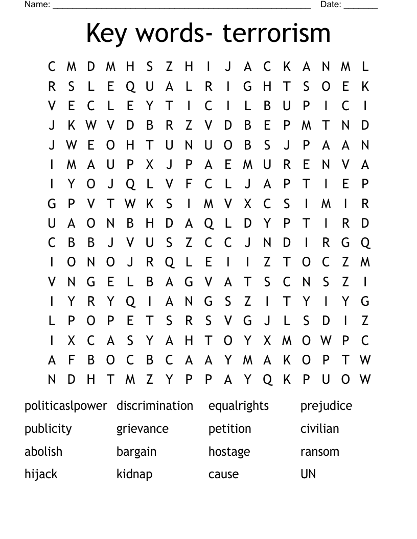 Key words- terrorism Word Search