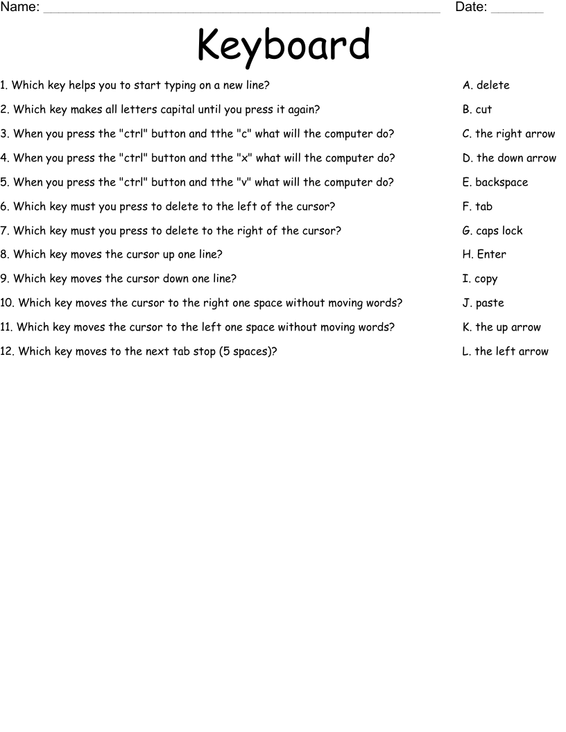 Keyboard Worksheet