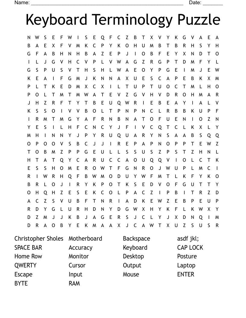 Keyboard Terminology Puzzle Word Search