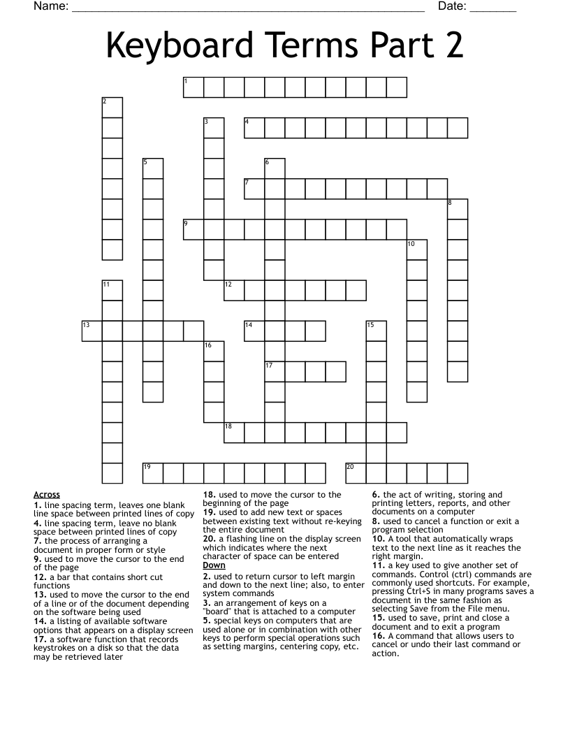Keyboard Terms Part 2 Crossword