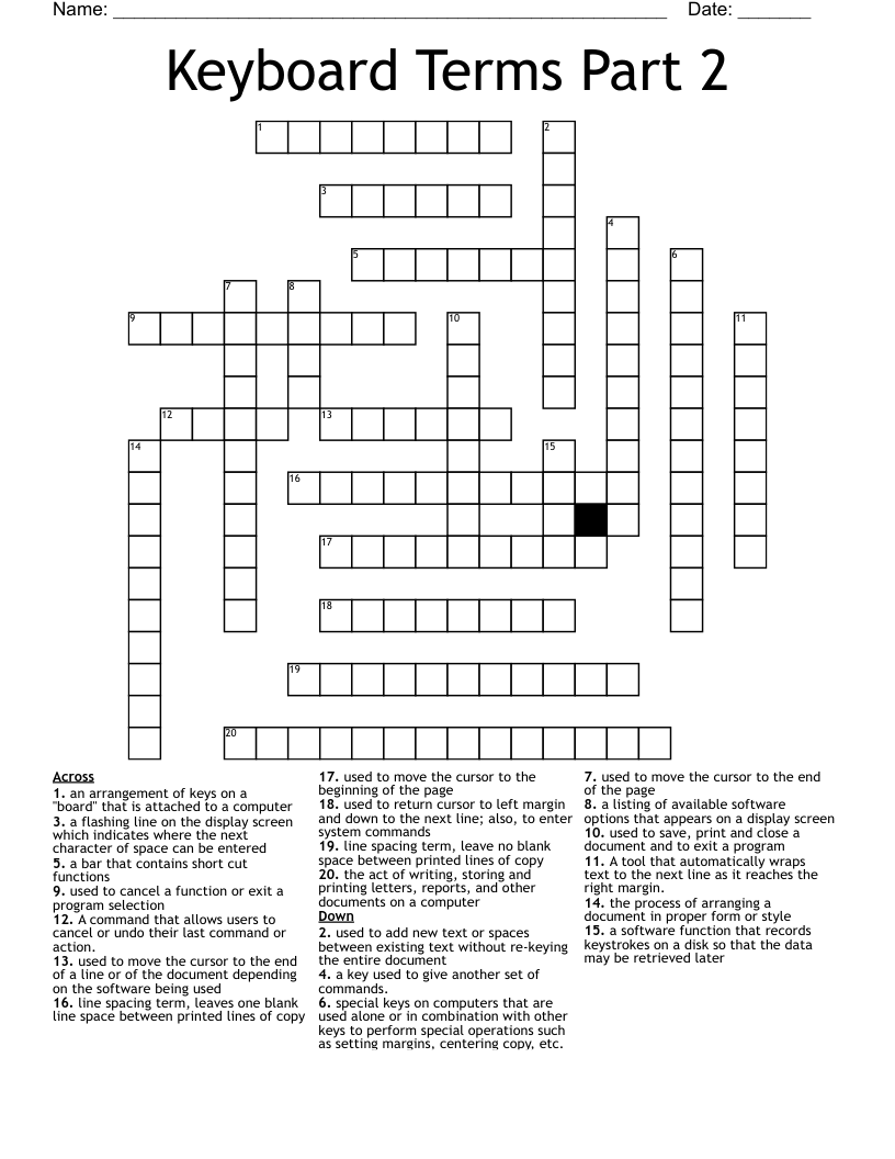 Keyboard Terms Part 2 Crossword
