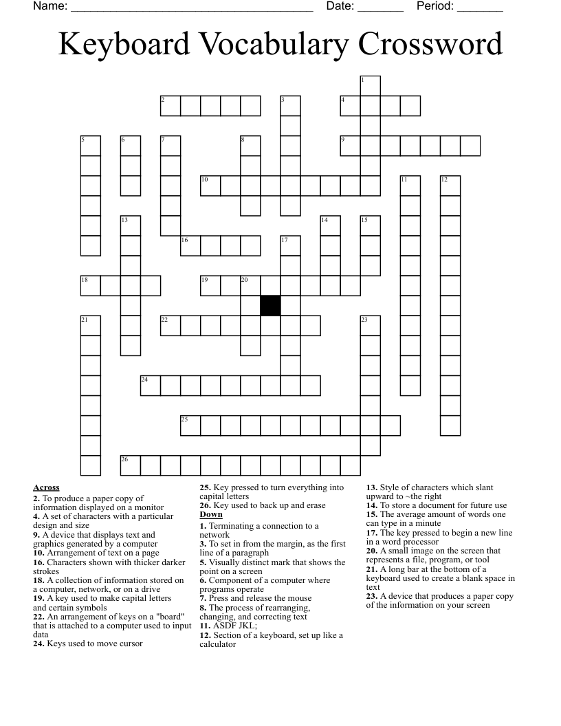 Keyboard Vocabulary Crossword