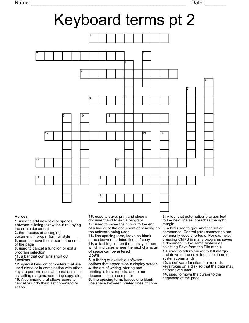 Keyboard terms pt 2 Crossword