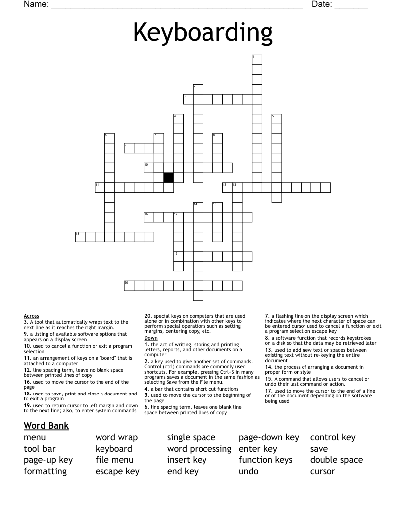 Keyboarding Crossword