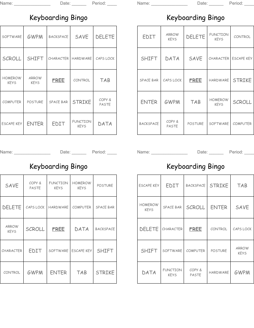 Keyboarding Bingo