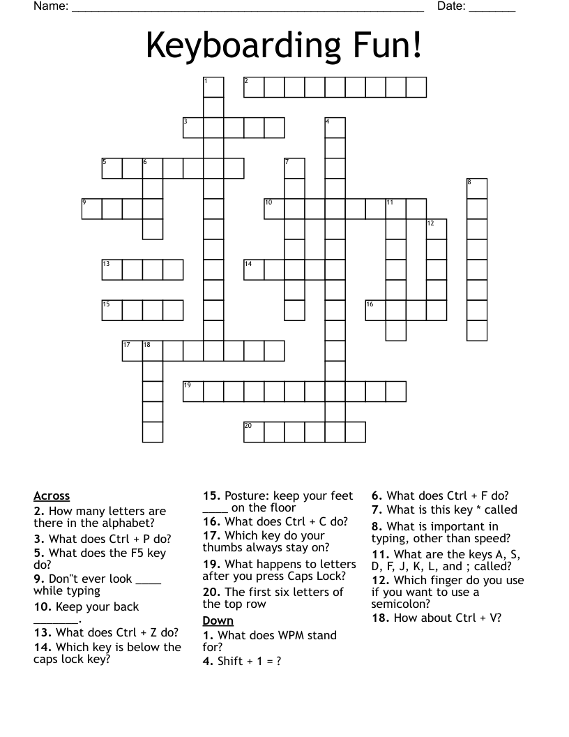 Keyboarding Fun! Crossword