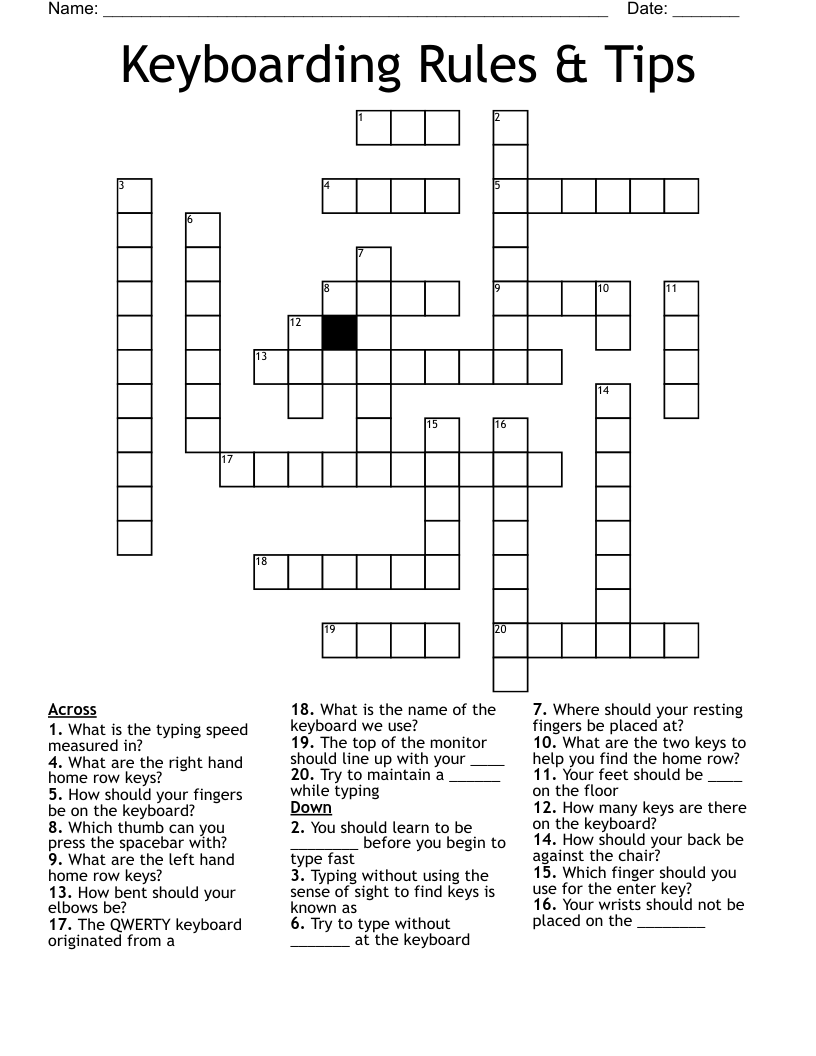 Keyboarding Rules & Tips Crossword