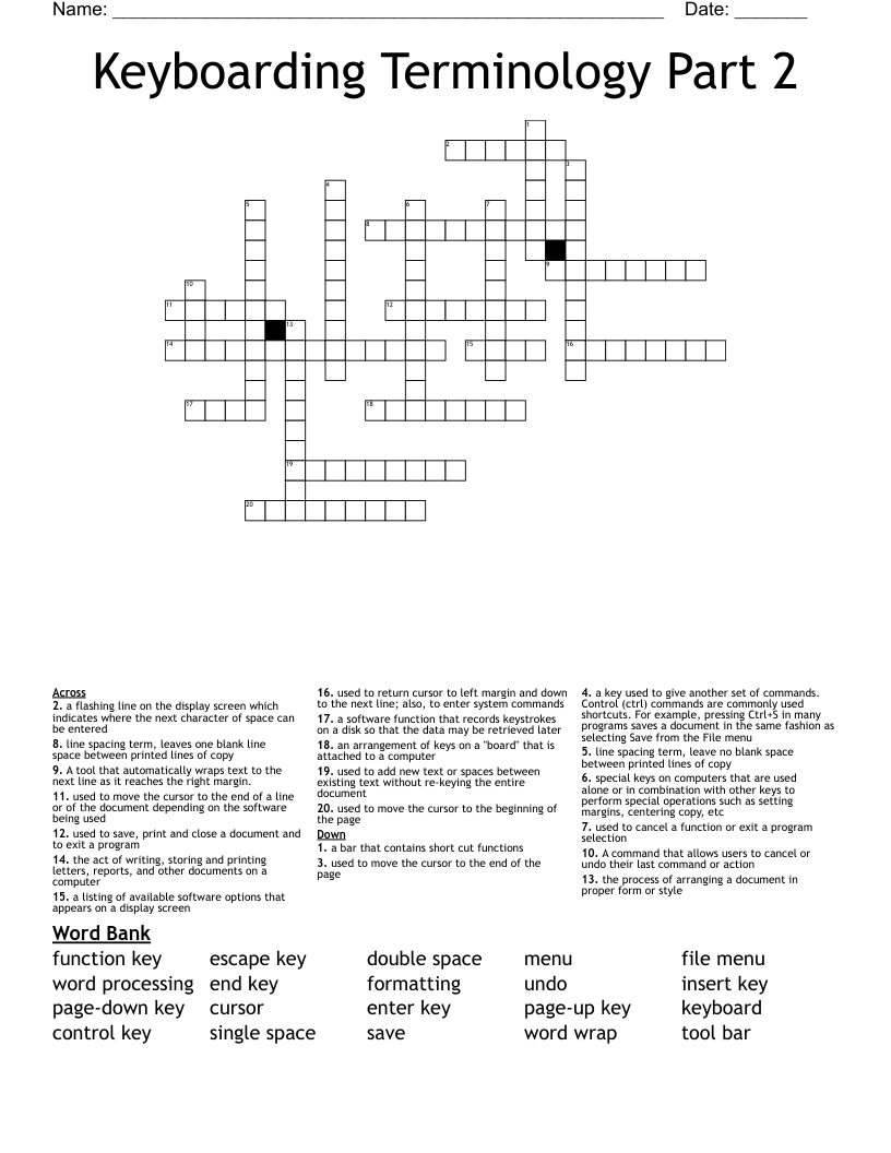 Keyboarding Terminology Part 2 Crossword