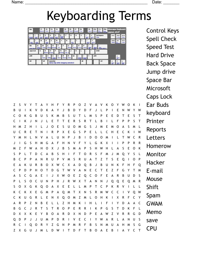 Keyboarding Terms Word Search