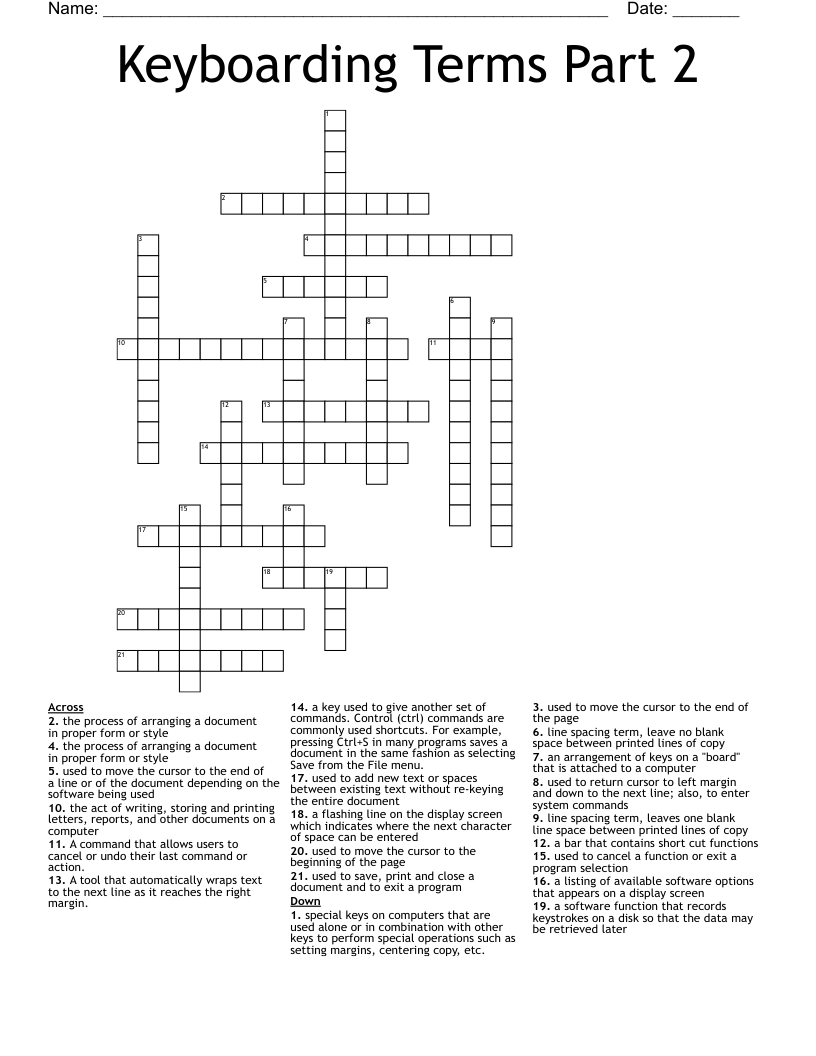 Keyboarding Terms Part 2 Crossword