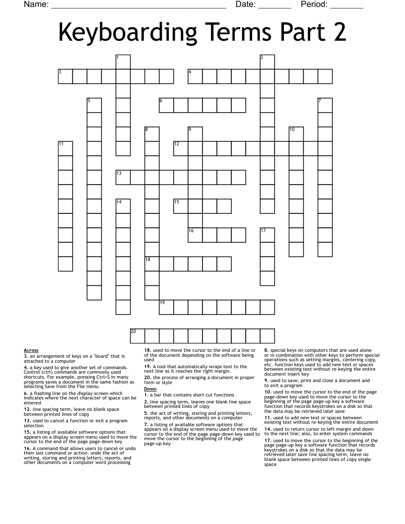 Keyboarding Terms Part 2 Crossword