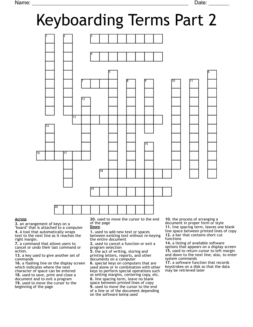 Keyboarding Terms Part 2 Crossword
