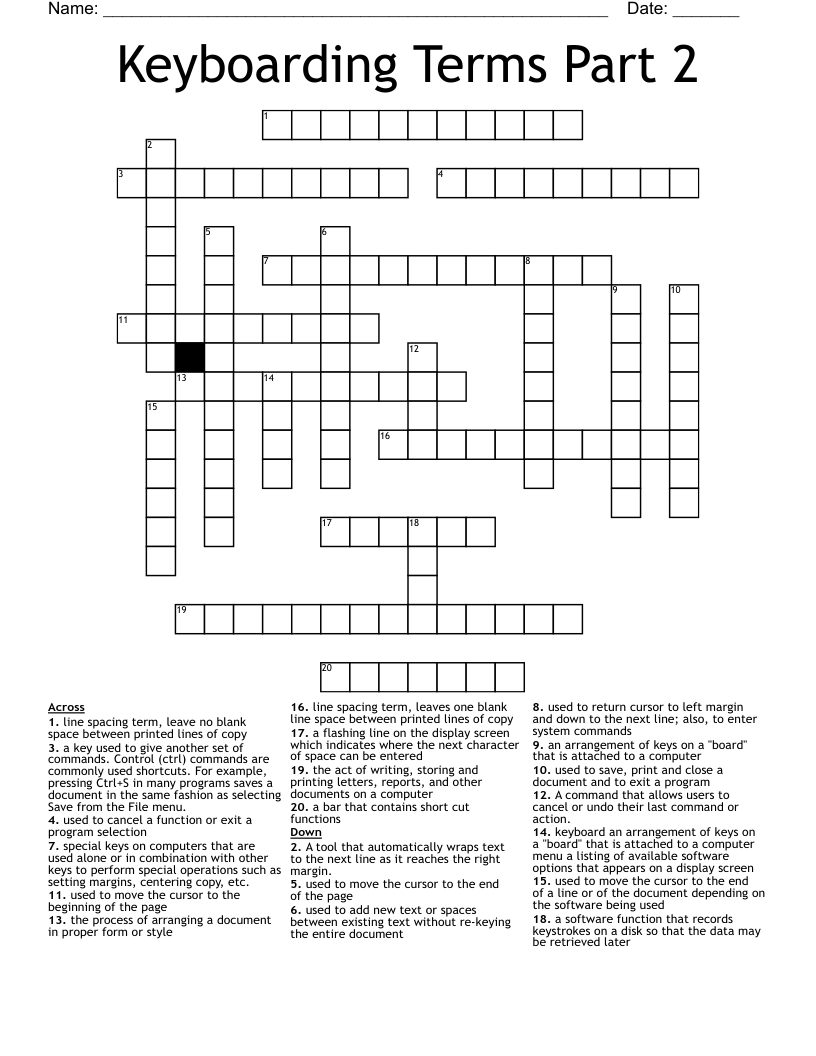 Keyboarding Terms Part 2 Crossword