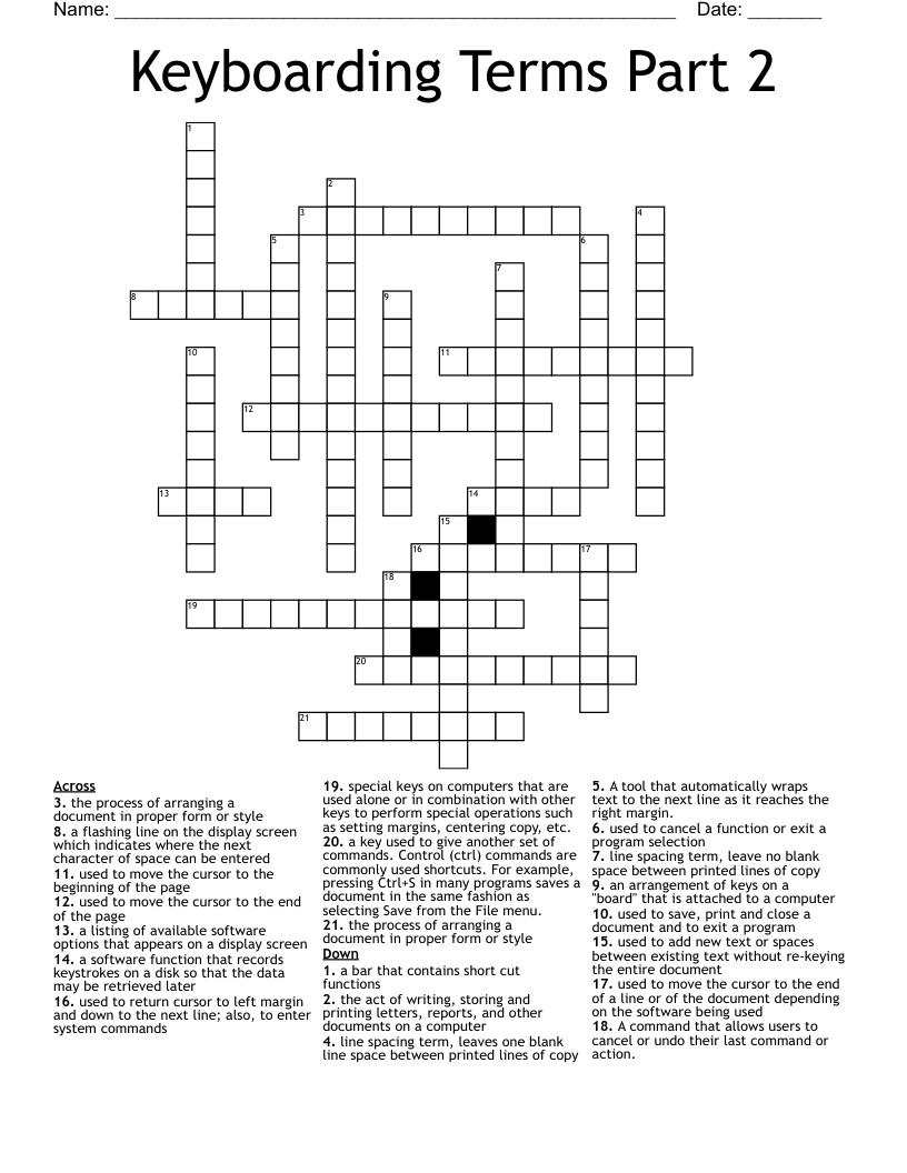 Keyboarding Terms Part 2 Crossword