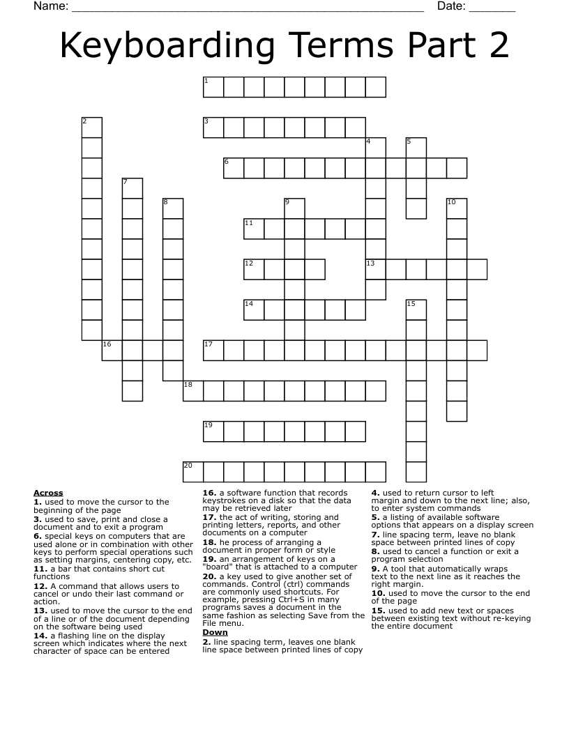 Keyboarding Terms Part 2 Crossword