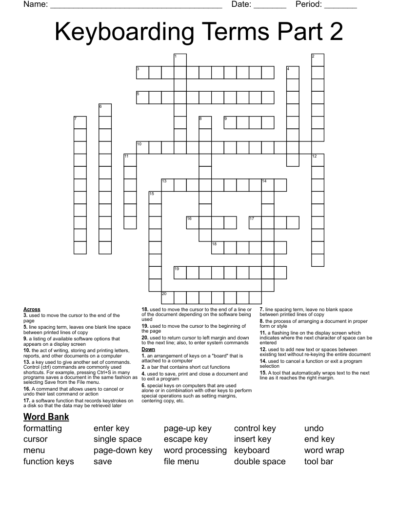 Keyboarding Terms Part 2 Crossword