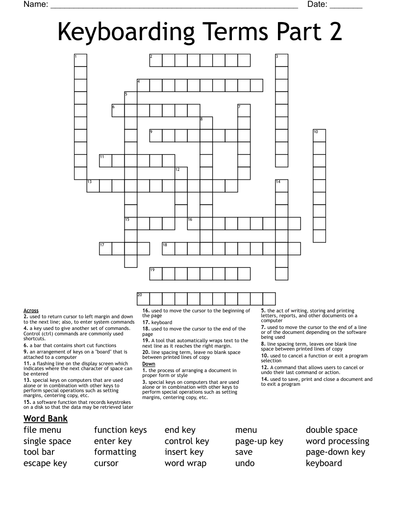 Keyboarding Terms Part 2 Crossword