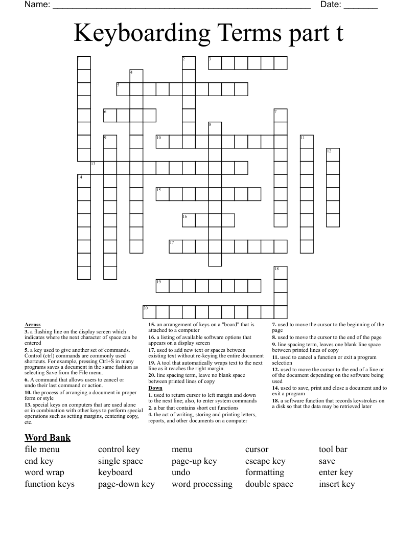 Keyboarding Terms part t Crossword