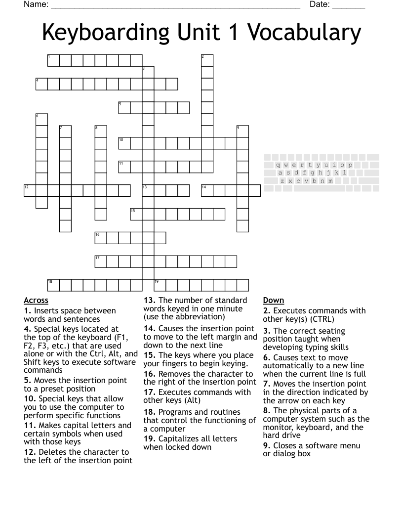 Keyboarding Unit 1 Vocabulary Crossword
