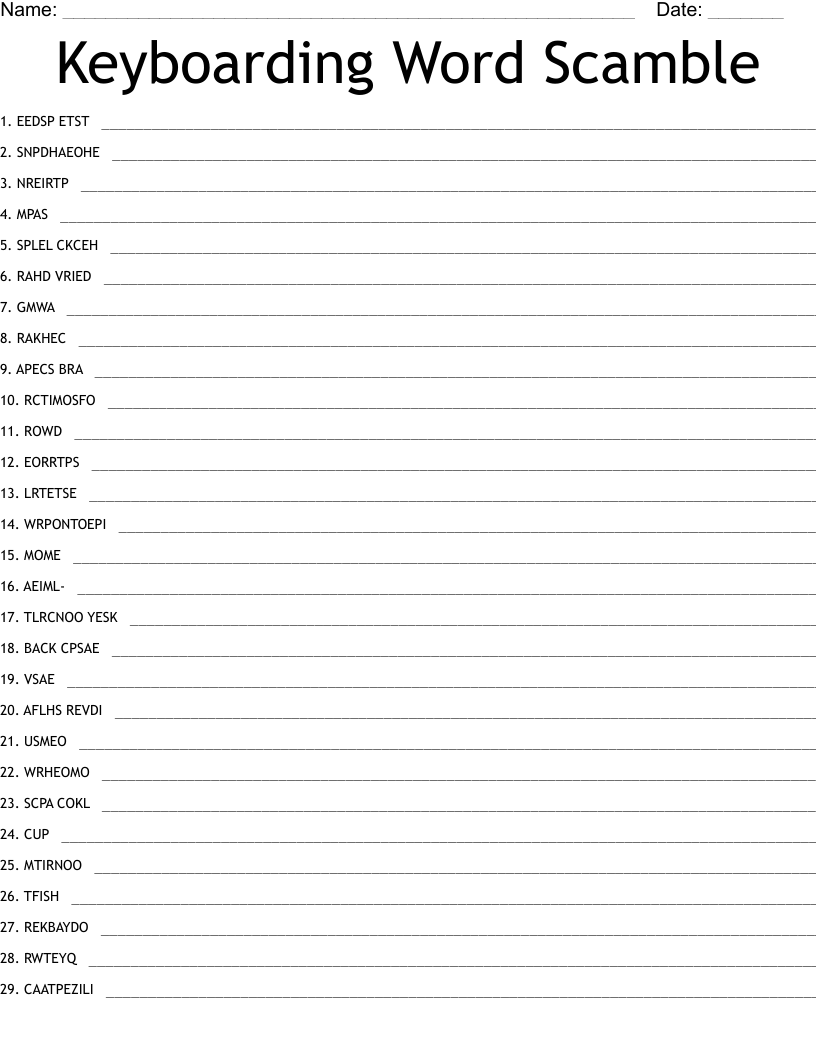 Keyboarding Word Scamble Word Scramble