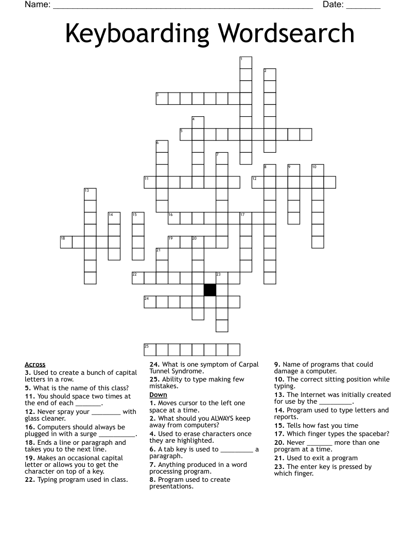Keyboarding Wordsearch Crossword