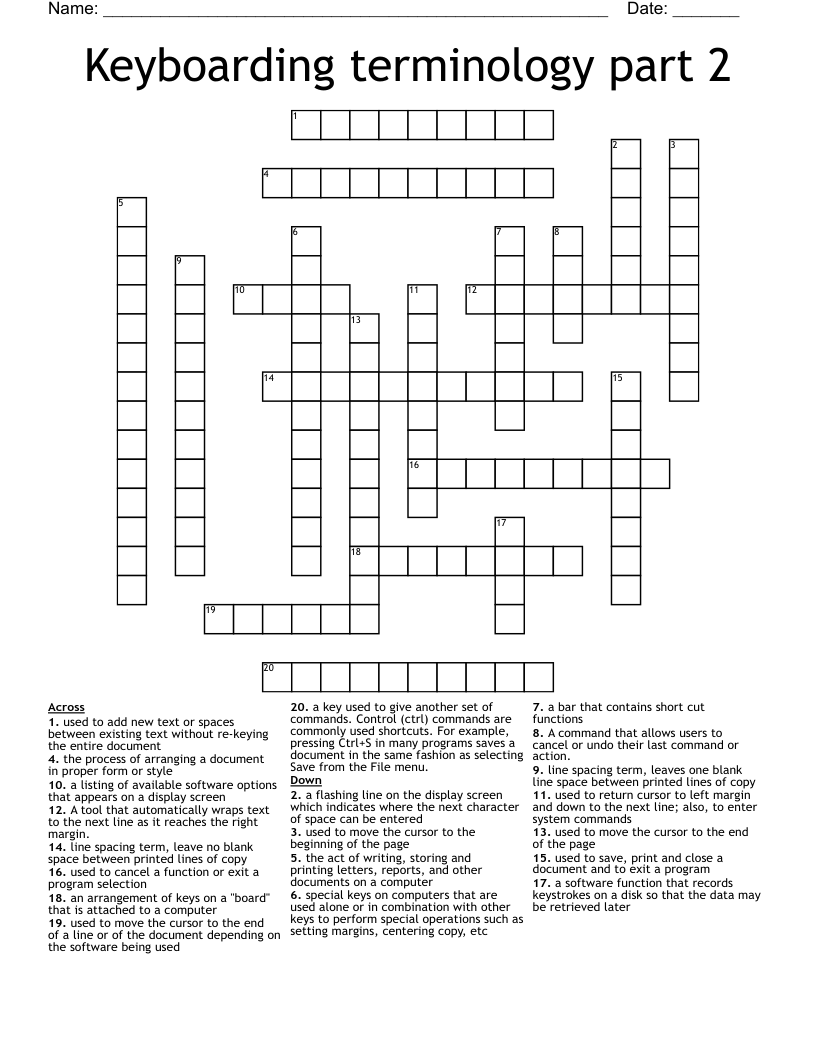 Keyboarding terminology part 2 Crossword