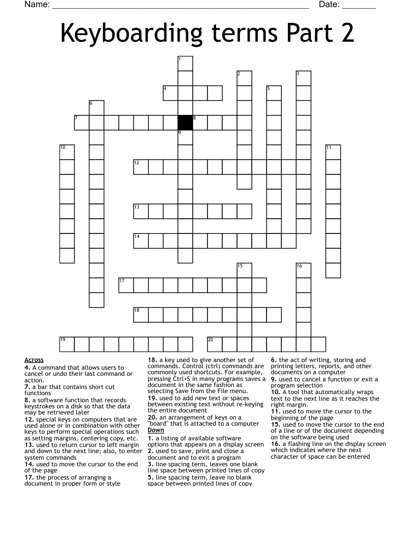 Keyboarding terms Part 2 Crossword