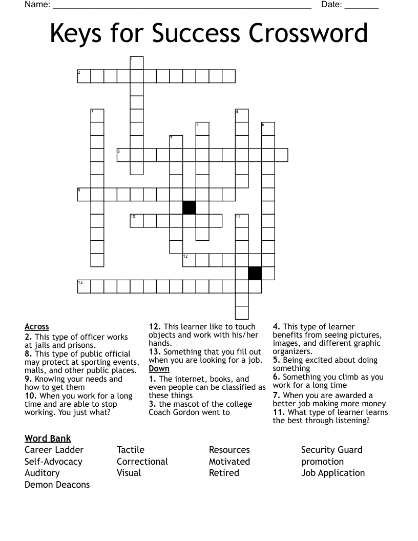 Keys for Success Crossword
