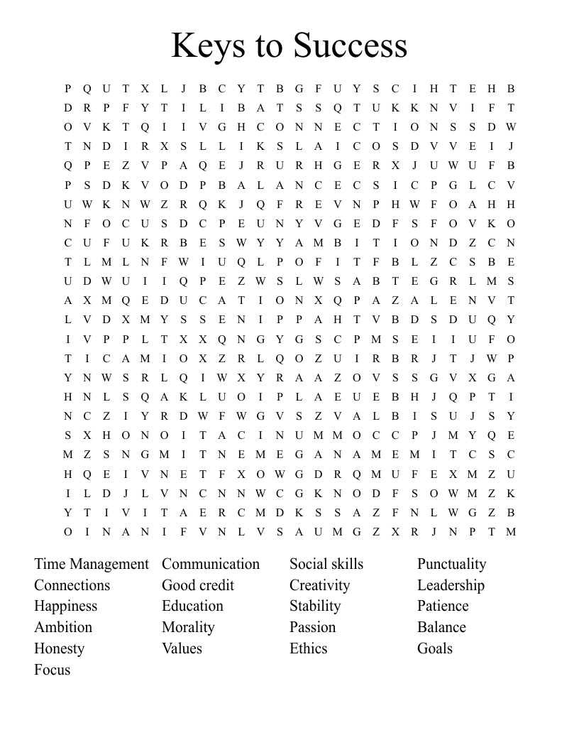 Keys to Success  Word Search