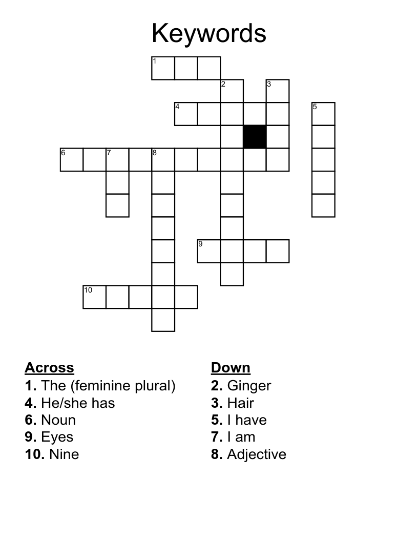 Keywords Crossword