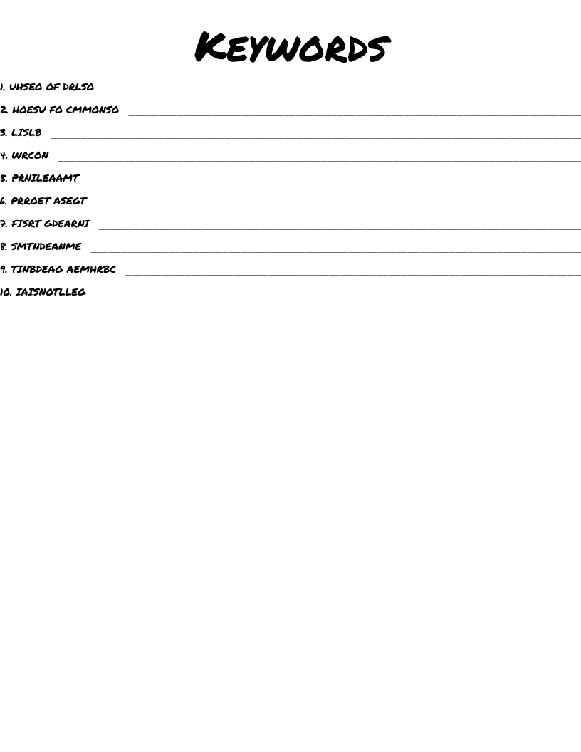 Keywords  Word Scramble