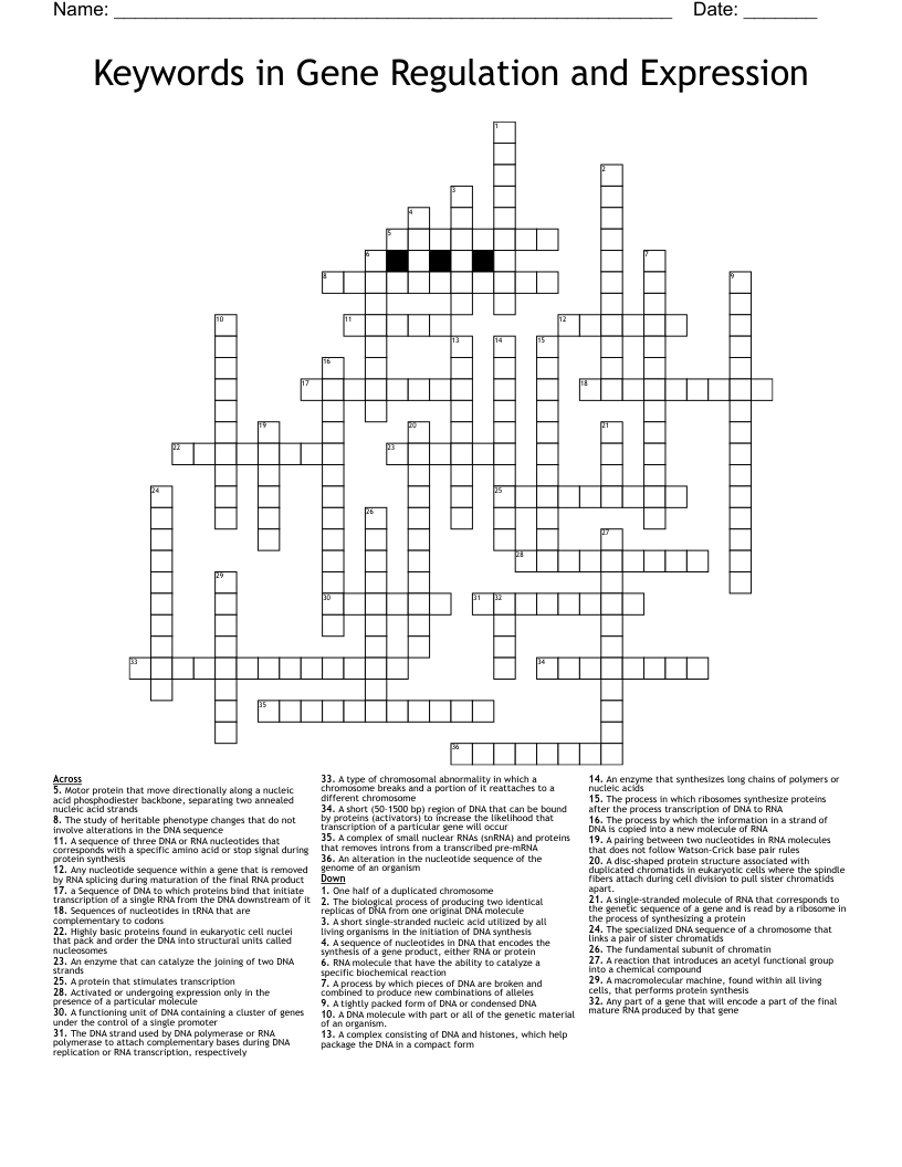 Keywords in Gene Regulation and Expression Crossword