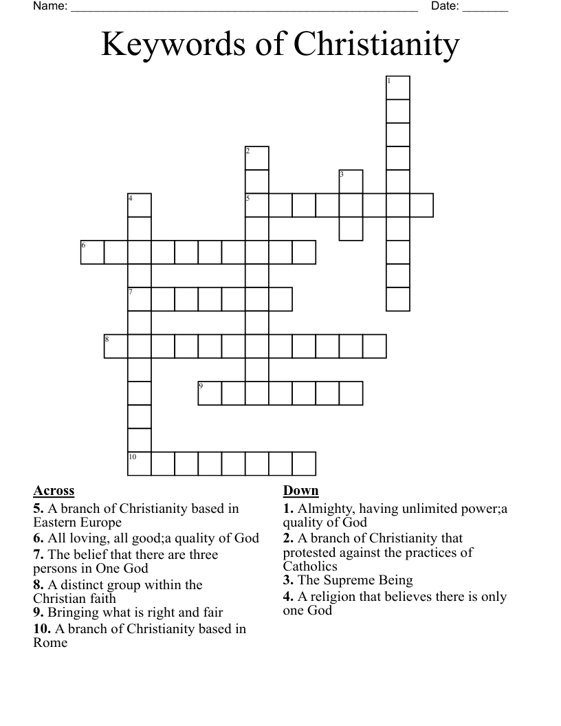 Keywords of Christianity  Crossword