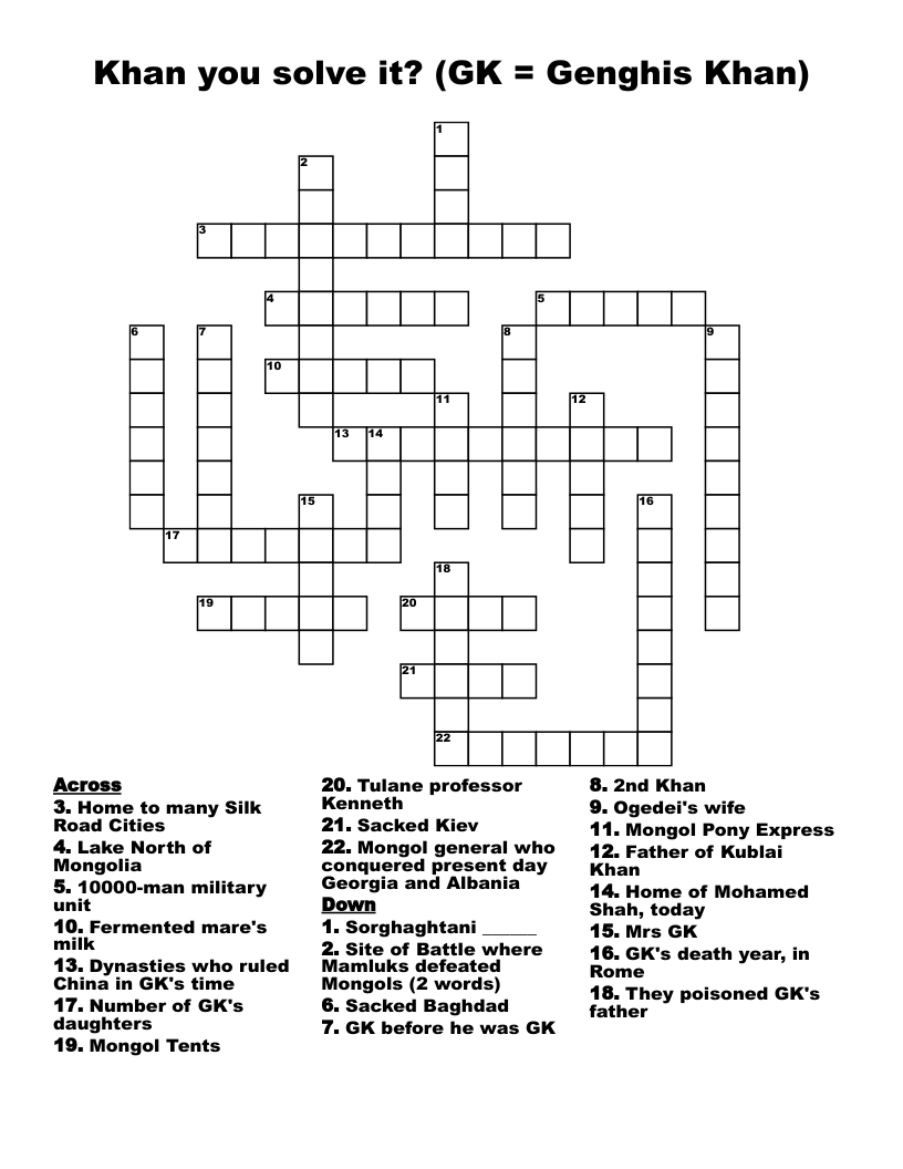 Khan you solve it? (GK = Genghis Khan) Crossword