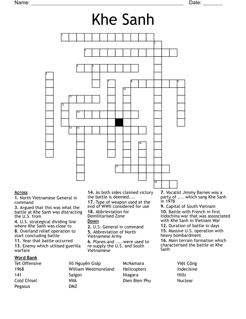 Khe Sanh Crossword