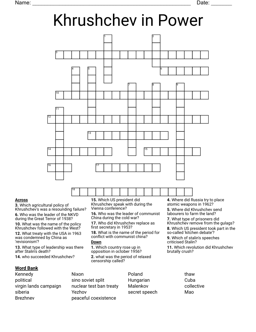 Khrushchev in Power Crossword
