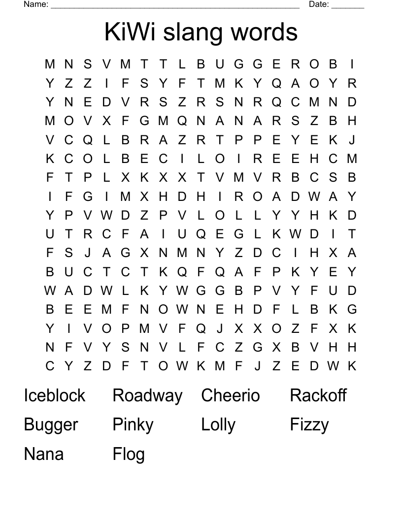 KiWi slang words Word Search