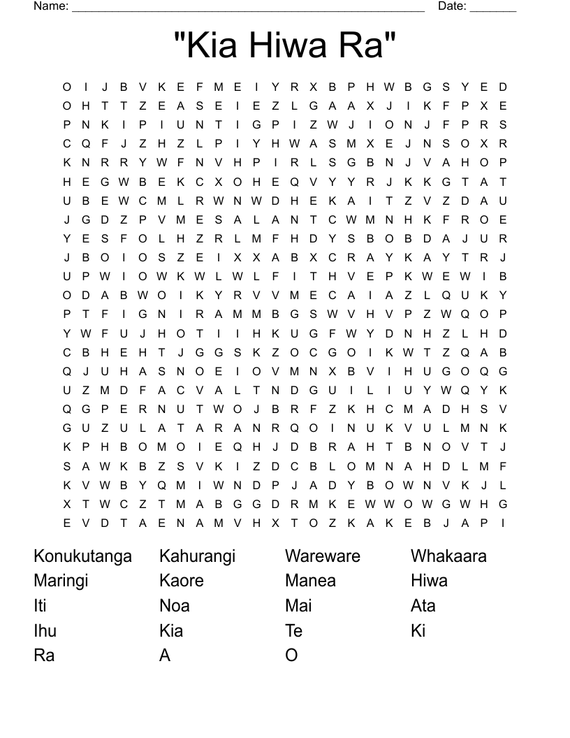 "Kia Hiwa Ra" Word Search