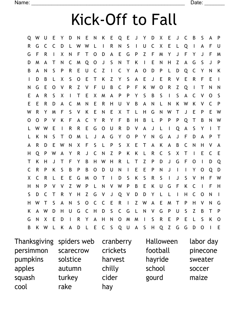 Kick-Off to Fall Word Search