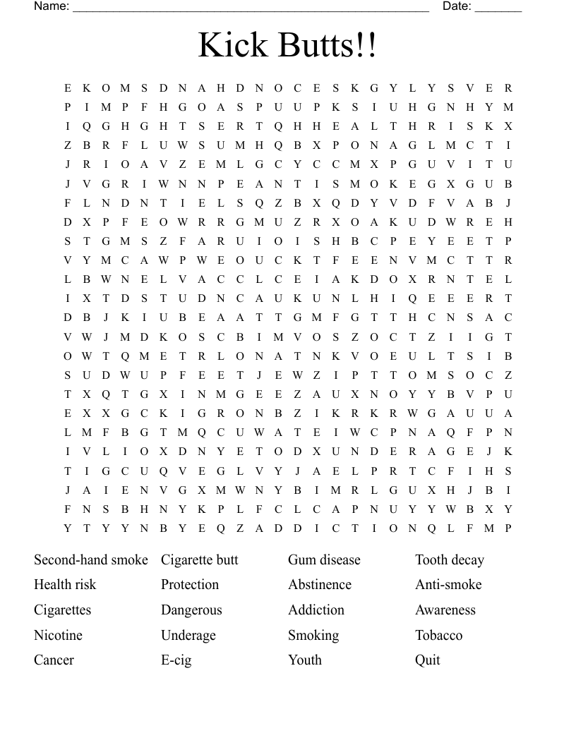 Kick Butts!! Word Search