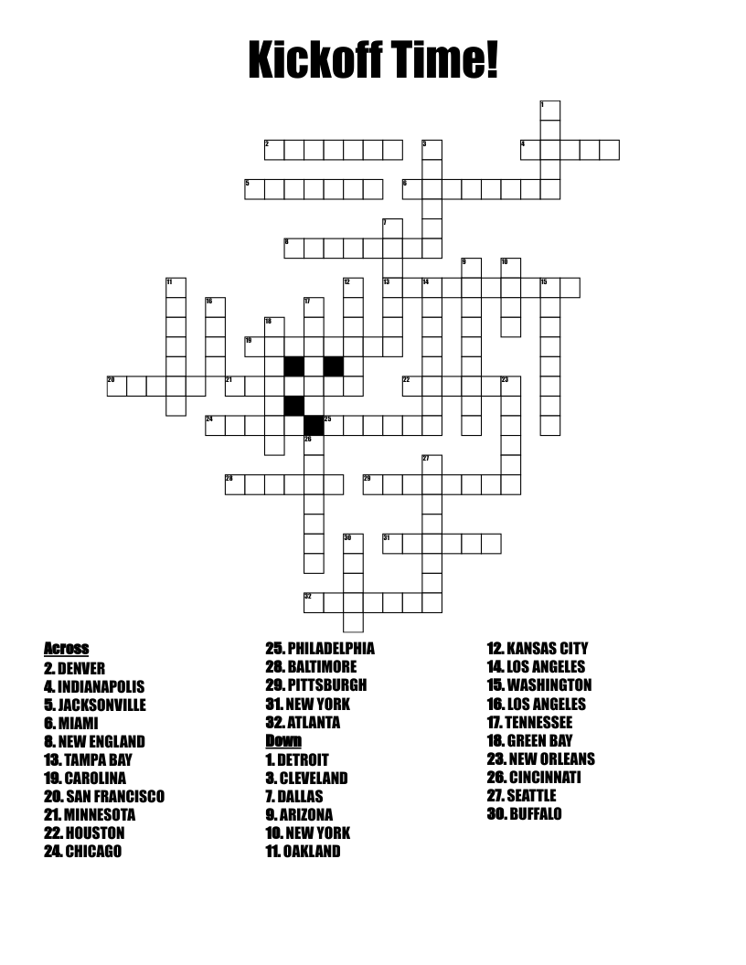 Kickoff Time! Crossword