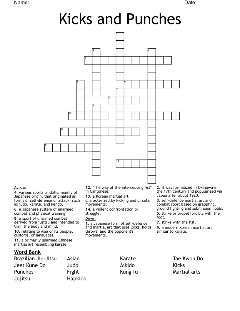 Kicks and Punches Crossword