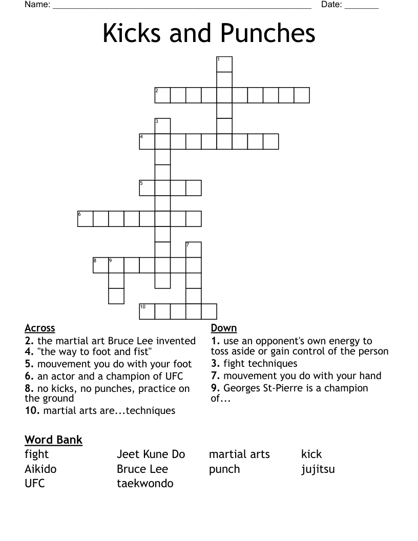 Kicks and Punches Crossword