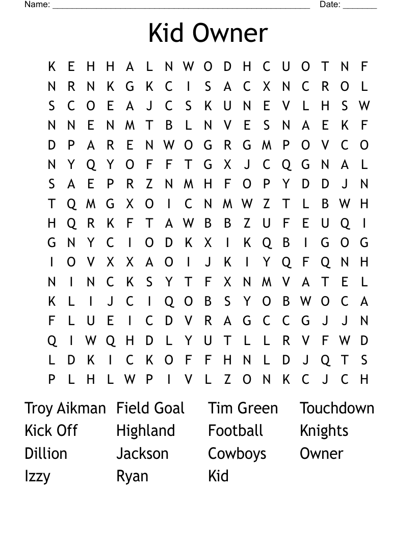 Kid Owner Word Search