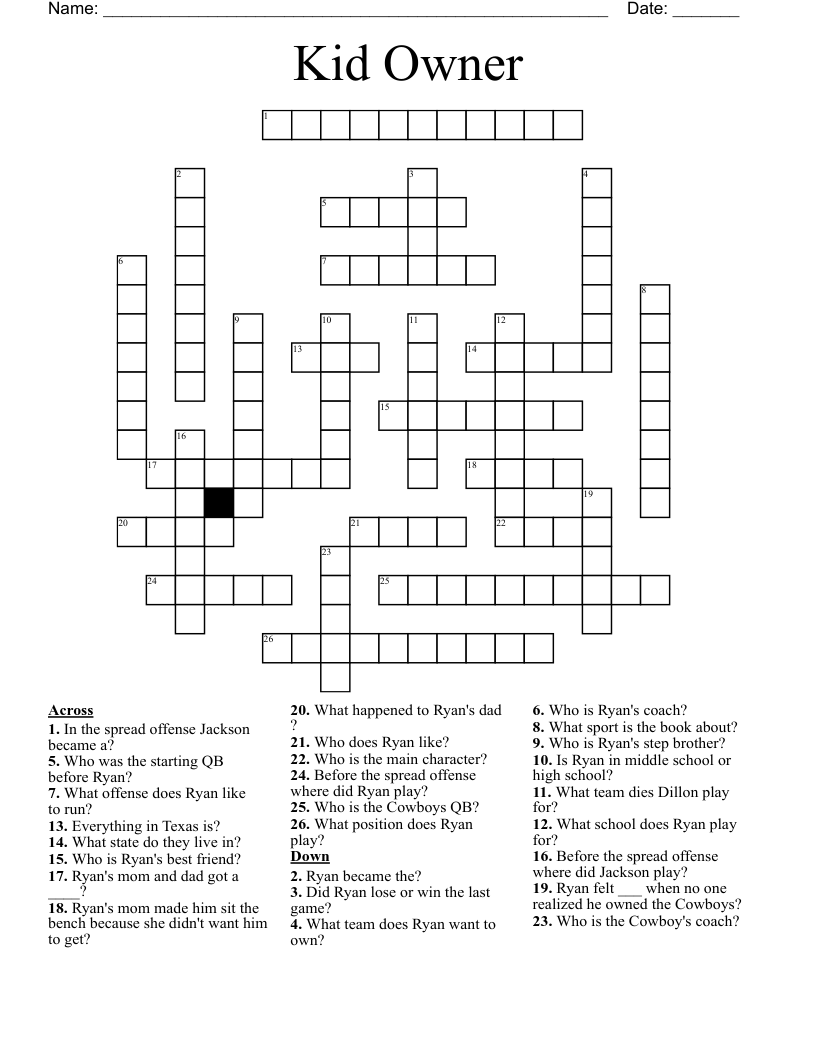 Kid Owner Crossword