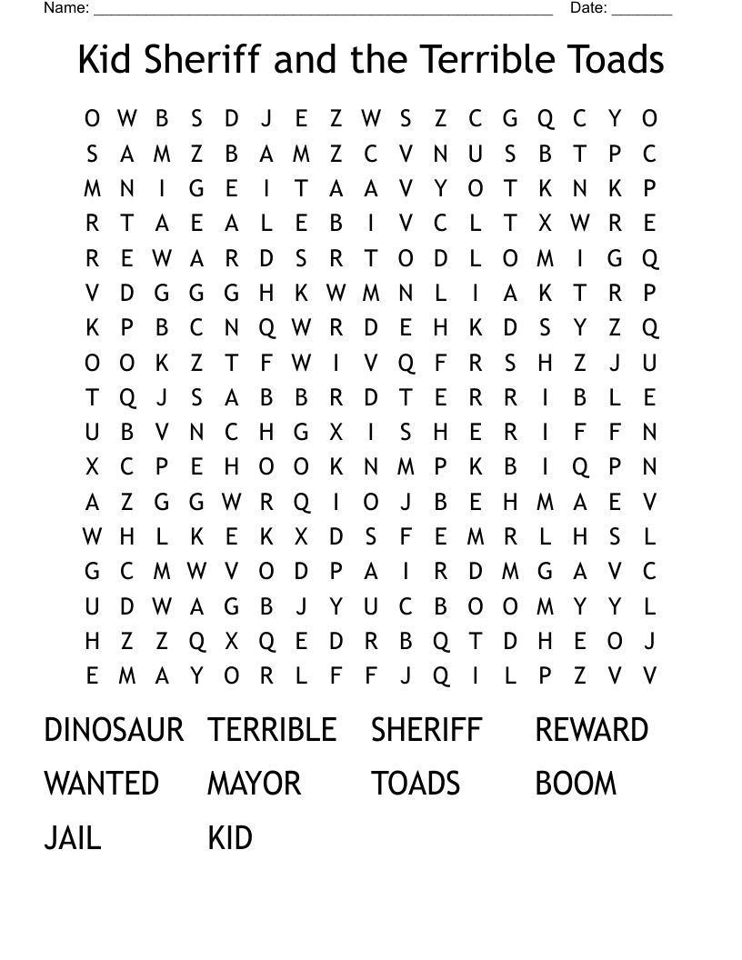 Kid Sheriff and the Terrible Toads Word Search