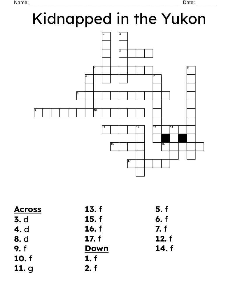 Kidnapped in the Yukon Crossword