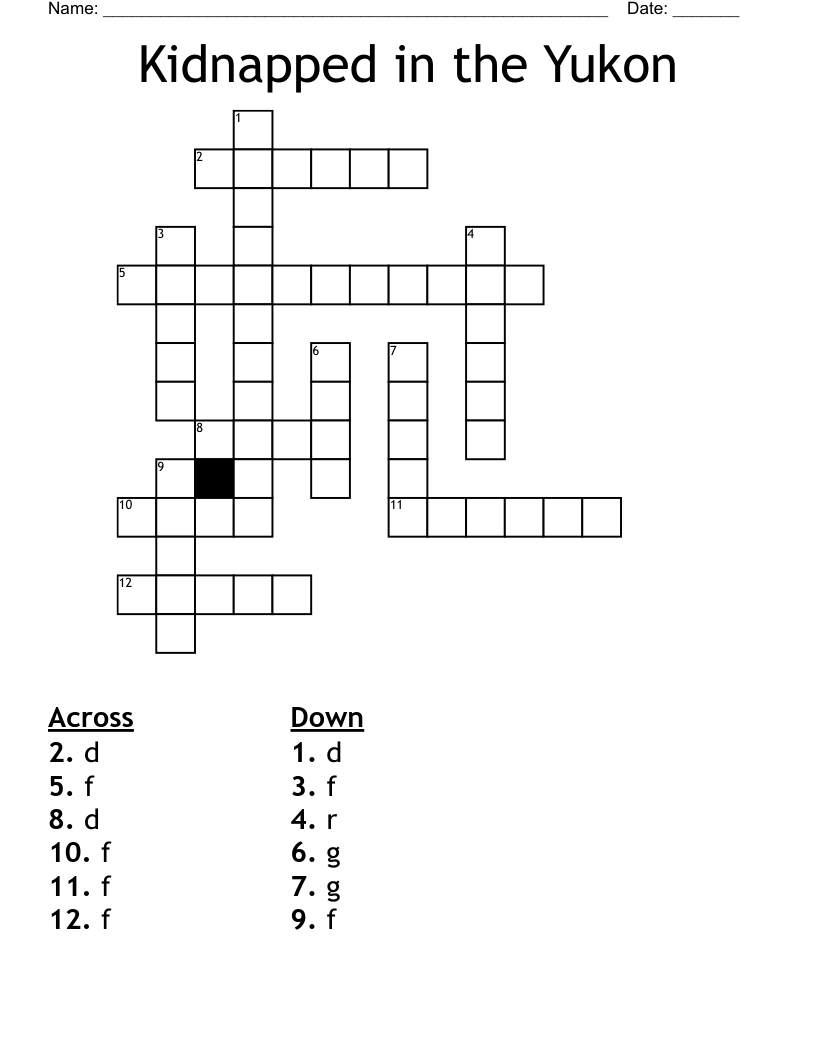 Kidnapped in the Yukon Crossword