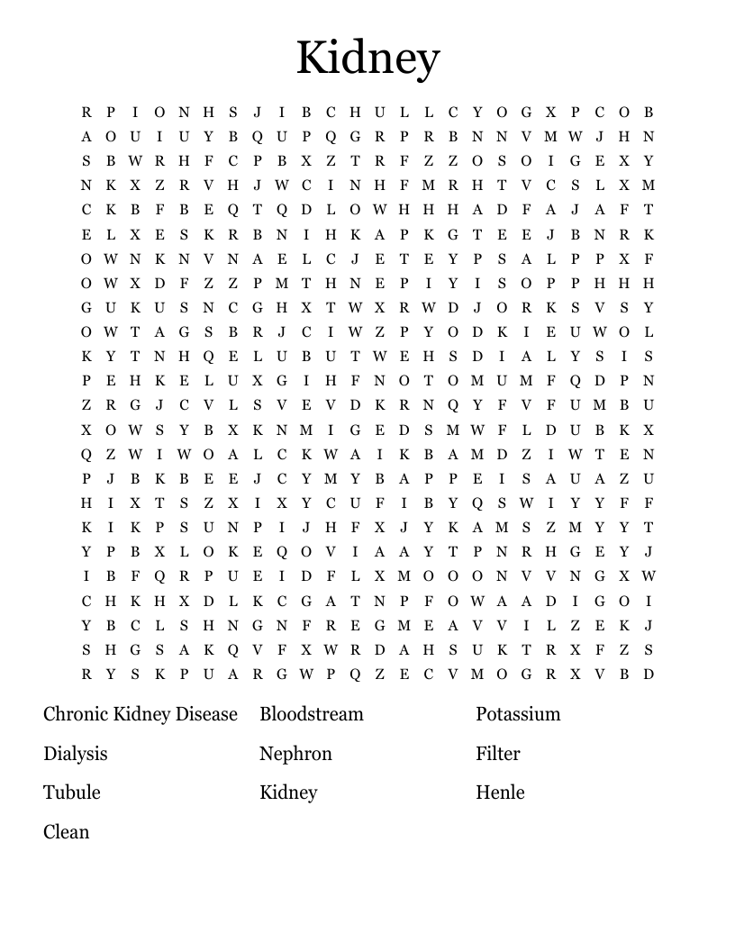 Kidney Word Search